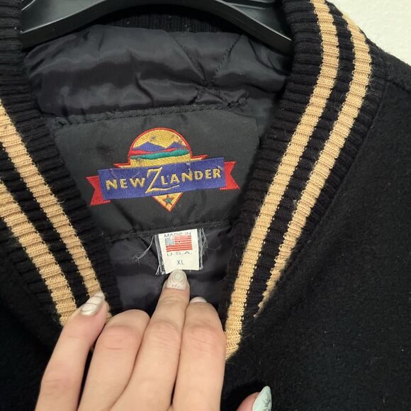 NEW ZLANDER Vintage 90s Leather & Wool Letterman Varsity Heavyweight Jacket- XL - Picture 5 of 9